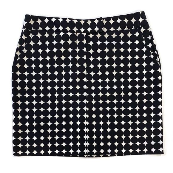 Larry Levine Stretch Polka Dot Skirt Navy Blue White Print Pattern size womens 6 - Picture 1 of 12